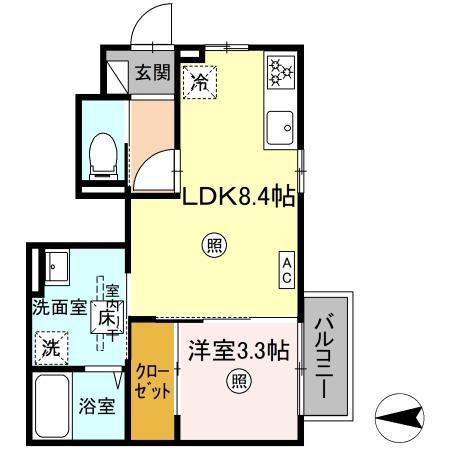PREMILIFE中春日(1LDK/1階)の間取り写真