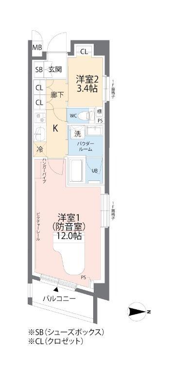 ミュージションプラス世田谷経堂(1K/1階)の間取り写真