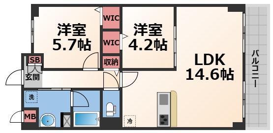 サン シエロ東今里(2LDK/4階)の間取り写真