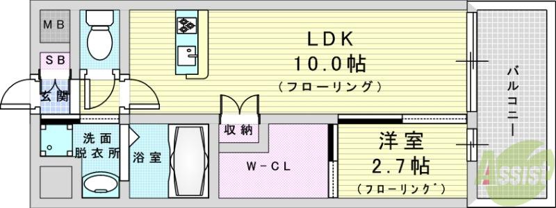 セレニテ東三国ミラク(1LDK/10階)の間取り写真