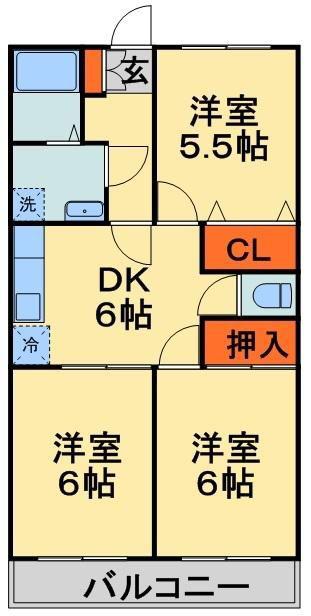 フェリース松戸(3DK/1階)の間取り写真