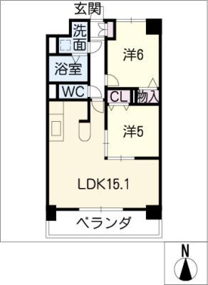 CLASS ONE K.O(2LDK/2階)の間取り写真