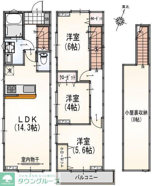 サンライズ希望ヶ丘B棟(3LDK/1階)の間取り写真