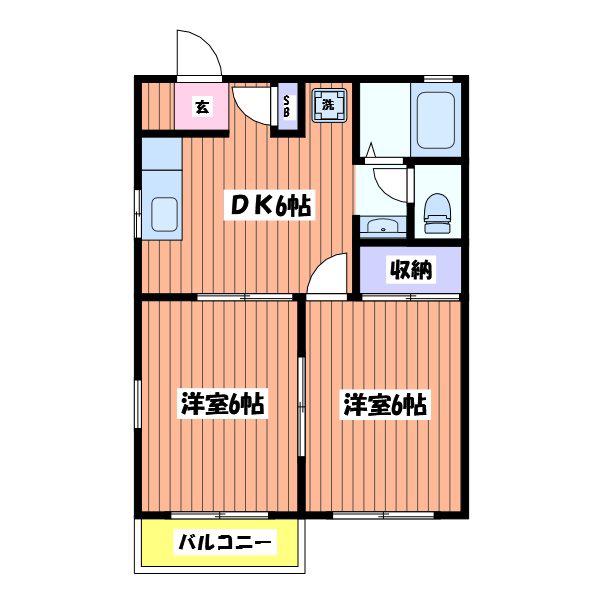 プルメリアガーデンD(2DK/1階)の間取り写真