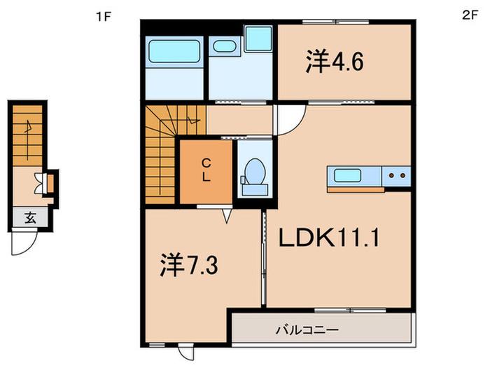 西宮市甲子園町(2LDK/2階)の間取り写真