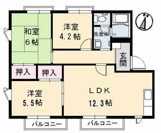 フレグランス阿賀南 C棟(3LDK/2階)の間取り写真