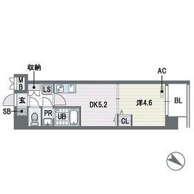 ブランオールB館(1DK/6階)の間取り写真
