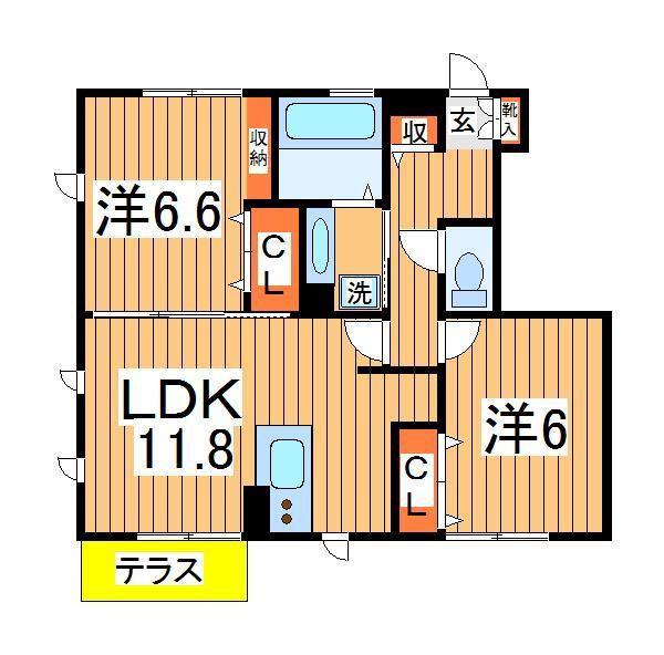 エクセレントヒル3棟(2LDK/1階)の間取り写真