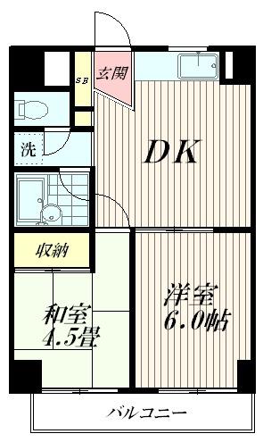 グリュック南大井(2DK/6階)の間取り写真
