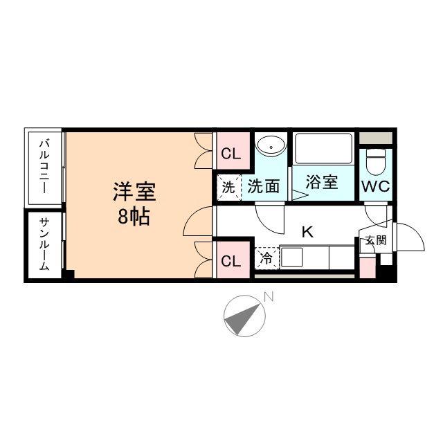プリズムとなみ若草町(1K/1階)の間取り写真