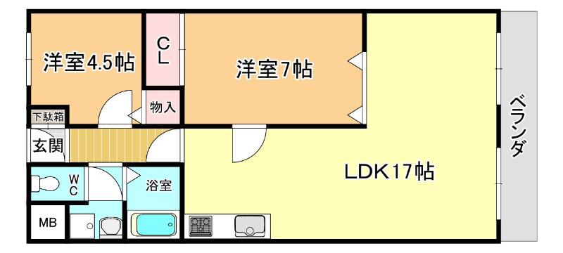 ロイヤルコート(2LDK/4階)の間取り写真