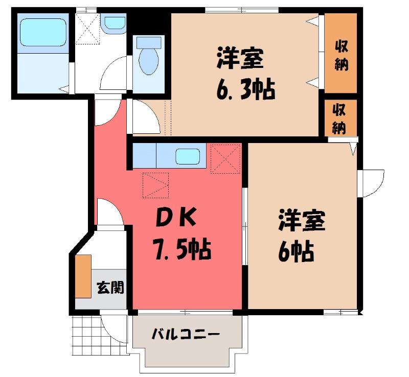 プリエール A(2DK/1階)の間取り写真