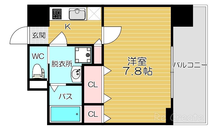 ミラージュパレス難波東レジデンス(1K/2階)の間取り写真