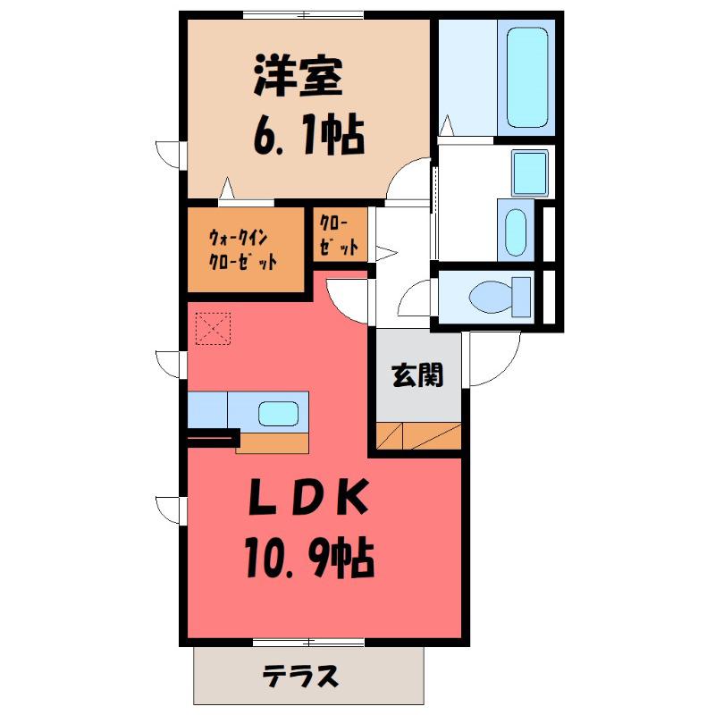 東武小泉線 竜舞駅 徒歩9分 3階建 築7年(1LDK/1階)の間取り写真