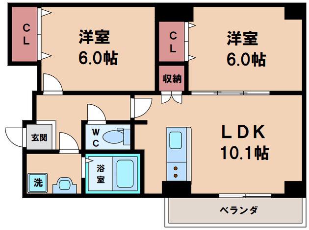 COCOナニワ(2LDK/4階)の間取り写真