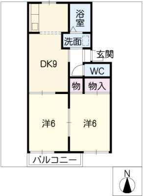 寄京ハイツ(2DK/2階)の間取り写真