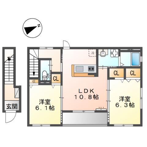グランディールB(2LDK/2階)の間取り写真