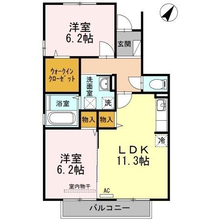 カーザ ナチュラーレ A・B棟(2LDK/2階)の間取り写真