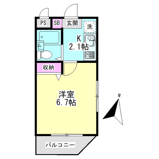 エルマーノ堀之内(1K/2階)の間取り写真