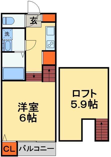 ローザミエーレ(1K/2階)の間取り写真