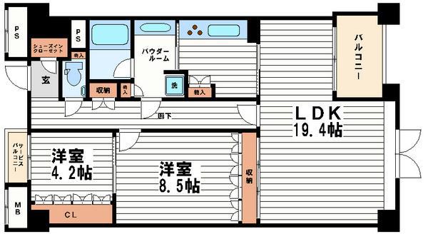 グランドメゾン南船場(2LDK/9階)の間取り写真