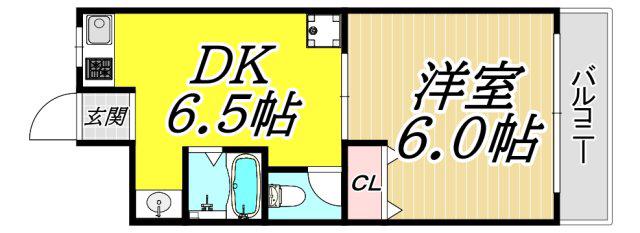 富貴苑塚口(1DK/2階)の間取り写真