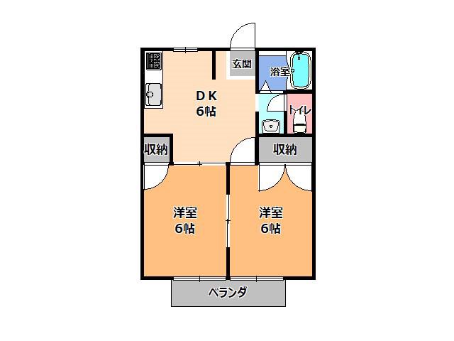 レナジア御幸B(2DK/2階)の間取り写真