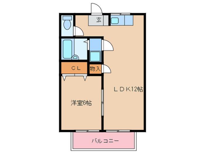ブランハイツB棟(1LDK/1階)の間取り写真