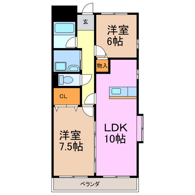 サンパークSHIMADA(2LDK/1階)の間取り写真