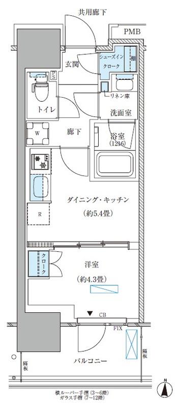 パークアクシス島コンフォートスクエア(1DK/11階)の間取り写真