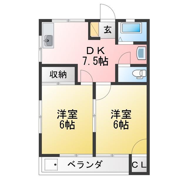 コーポ・タカダ(2DK/1階)の間取り写真