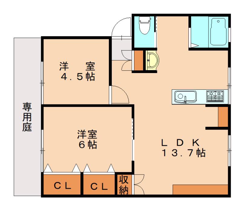 サンシティアイA棟(2LDK/1階)の間取り写真