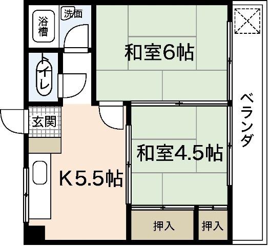 第二楠ビル(2DK/4階)の間取り写真