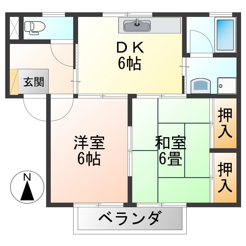 サンキャロル(2DK/2階)の間取り写真