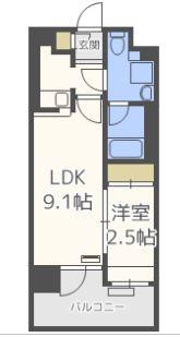 グランフォーレプライム天神東(1LDK/4階)の間取り写真
