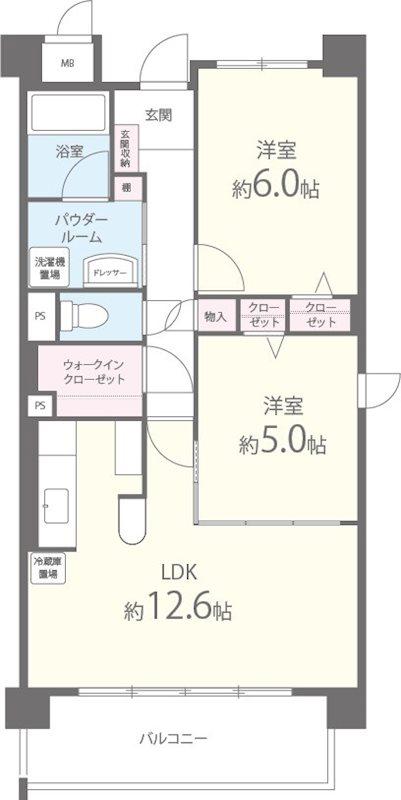 ＪＲ東海道本線 南草津駅 徒歩9分 5階建 築18年(2LDK/4階)の間取り写真