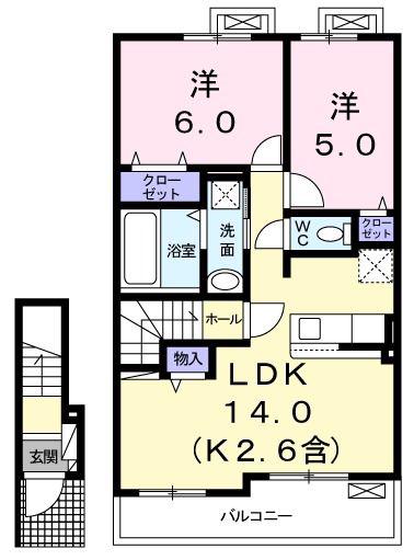 ソレイユIV(2LDK/2階)の間取り写真