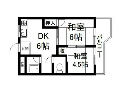 パールハイツイナリ(2DK/3階)の間取り写真