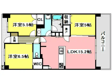茨木ICOCITY ウエストCOURT(3LDK/13階)の間取り写真