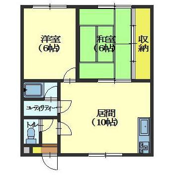 コーポ衣笠NO2(2LDK/2階)の間取り写真