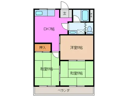 川方マンション(3DK/3階)の間取り写真