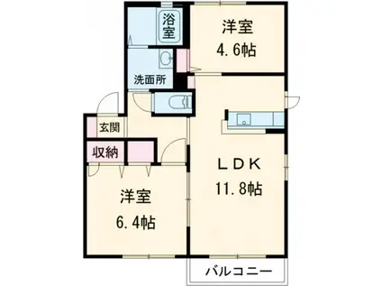 うきうきハイツ B棟(2LDK/2階)の間取り写真