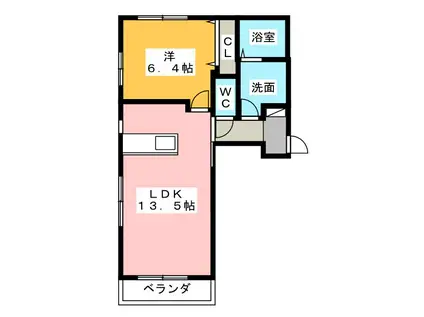 プリムローズ千代田(1LDK/2階)の間取り写真