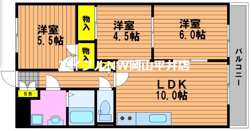 ネクスト倉田 東館(3LDK/7階)の間取り写真