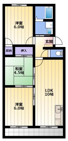 ロワイヤルマンション(3LDK/2階)の間取り写真