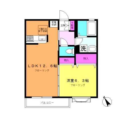 グリーンヒルズ(1LDK/1階)の間取り写真