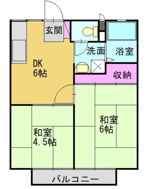 パナハイツカジワラ(2DK/2階)の間取り写真