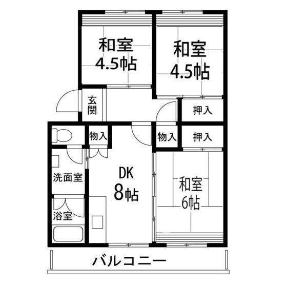 仙台中山団地4号棟(3DK/2階)の間取り写真