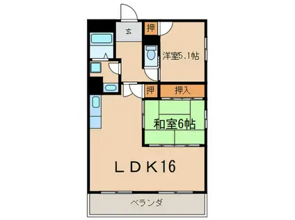 メゾンド楠(2LDK/4階)の間取り写真