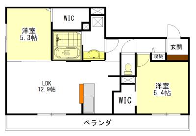 ディーシャンブル南丸之内 A棟(2LDK/2階)の間取り写真